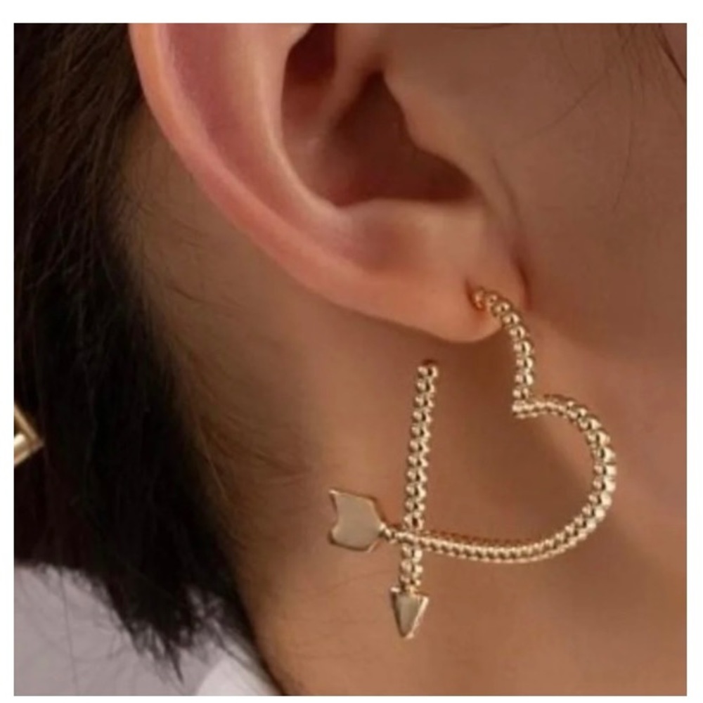 Hoop Heart Arrow Earrings Alloy Gold